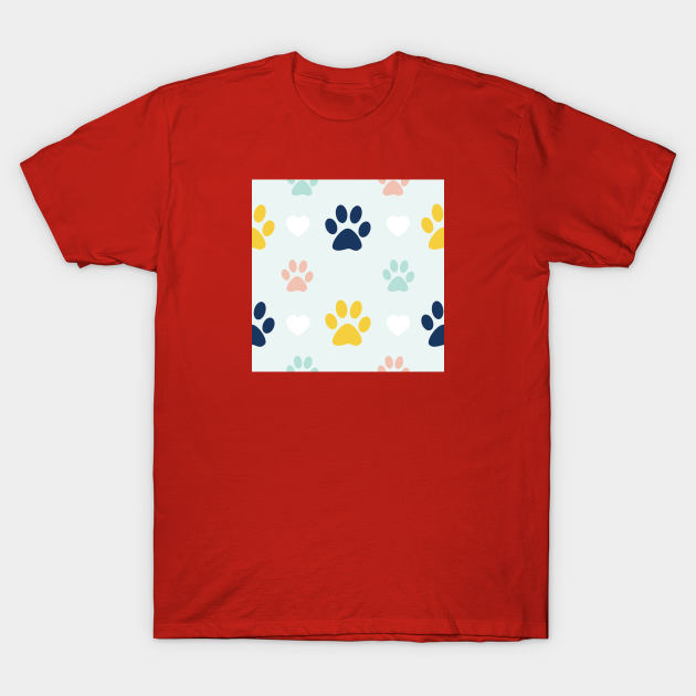 Colorful Puppy Dog Paw Pattern T-Shirt by FromTheAshes